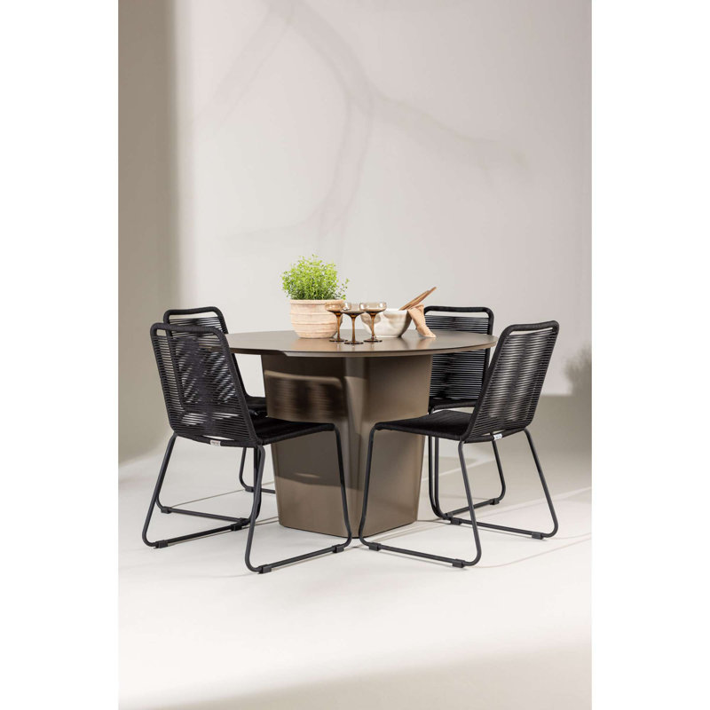 Claudius 4 - Person Patio Dining Set Round Table, Black