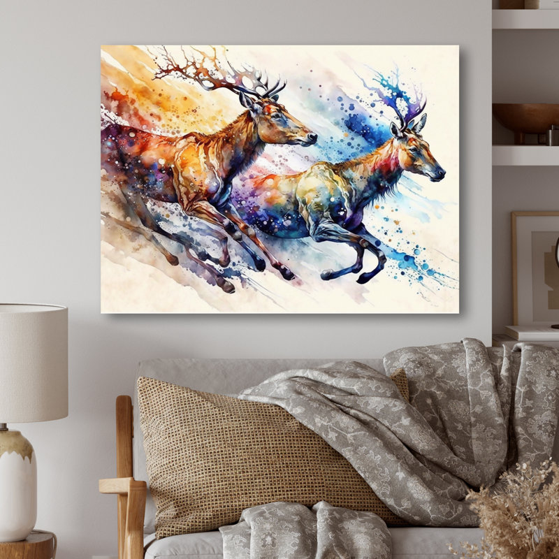 Chevreuil qui court - reproduction sur toile, L 20 po x H 12 po, Toile tendue