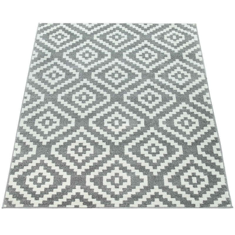 Tapis gris / blanc en polypropylène tissé à la machine Delilia, Rectangle 1 pi 11,6 po x 3 pi 3,4 po