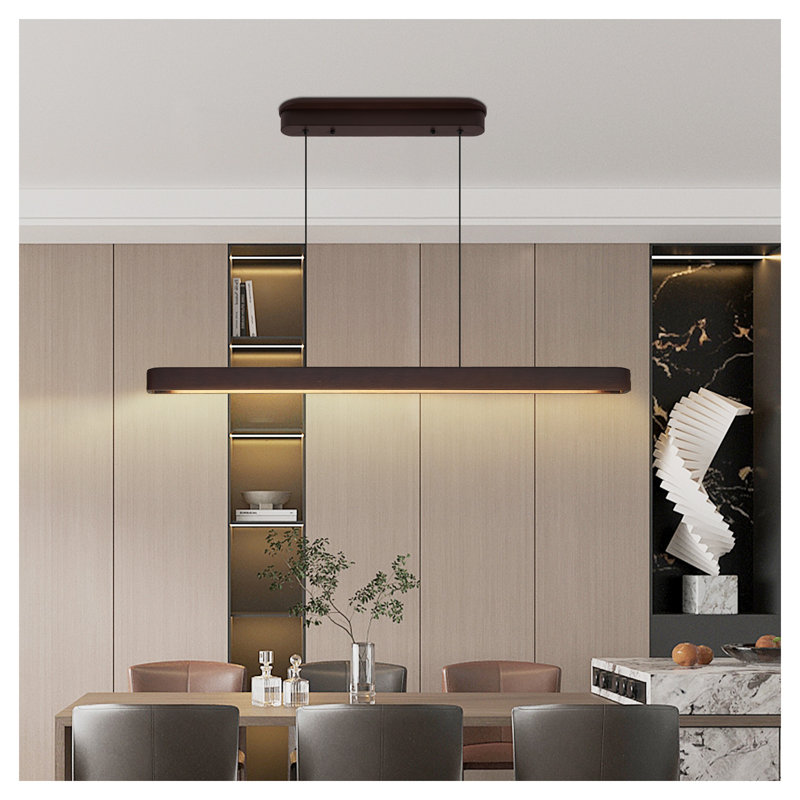 39-Inch Modern Walnut LED Linear Pendant Light - Adjustable Hanging Island Lighting for Dining Room & Kitchen