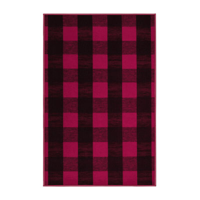 Machine Washable Checkered Red Area Rug