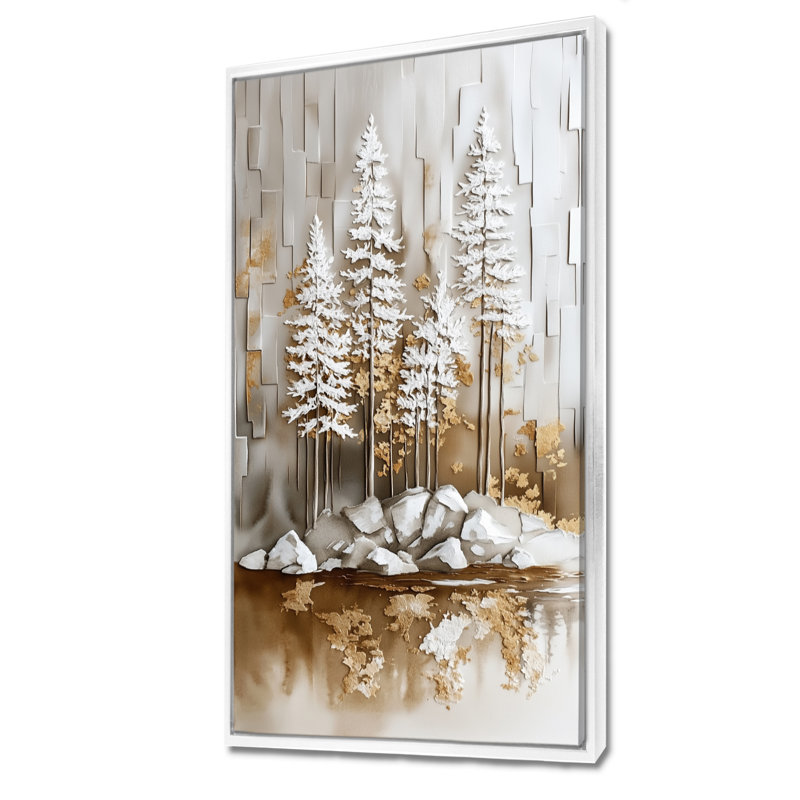«White Brown Glacier Reflection Pines III - White Tranquil», reproduction d'art sur toile, H 40 po x l 20 po