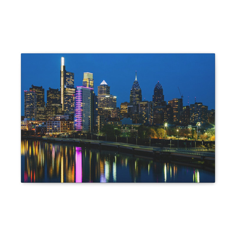 «Philadelphia Night Skyline», œuvre d'art sur toile à couper le souffle, H 12 po x l 18 po