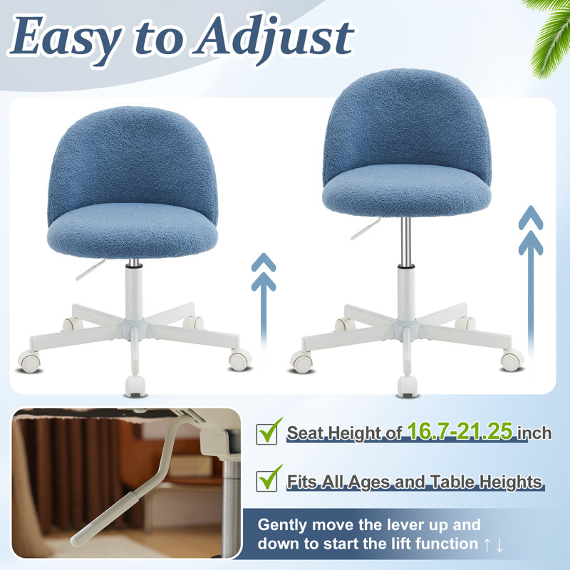 Randelle 21.85" W Teddy Fabric Swivel Task Chair , Blue