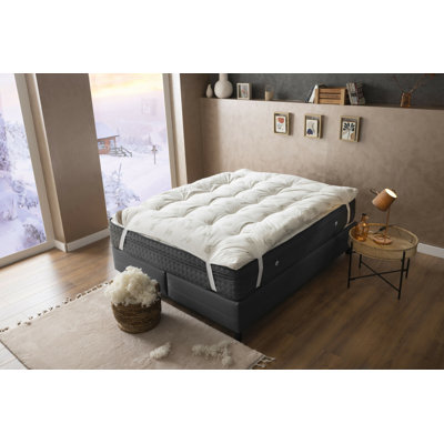 Surmatelas en laine de mérinos néo-zélandaise 100% naturelle Duvetta - housse de coussin épais de 3 po, 1200 g / m² extra doux, rafraîchissant et respirant, hypoallergénique, non toxique, certifié Oeko-Tex 100, fabriqué à la main, 4 sangles Staytight, soulagement des douleurs dorsales et régulation de la température