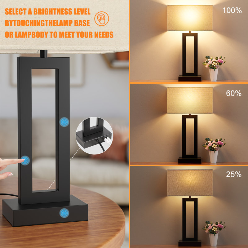 22'' Metal Base Table Lamp Set with 3-Way Touch Control and USB A&C