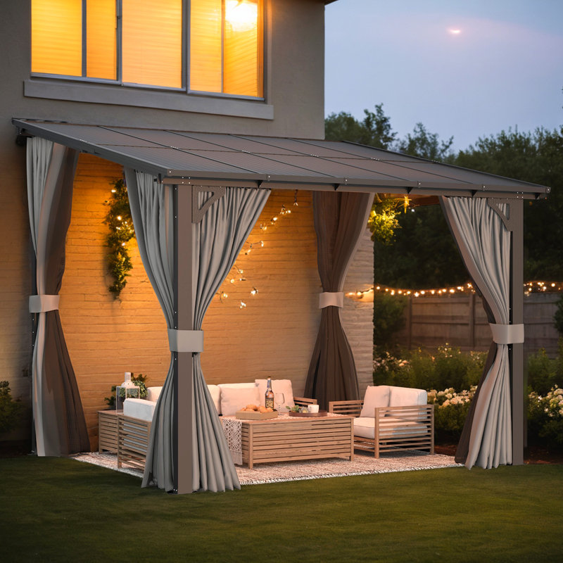 Pergolas murales avec rideaux et filet Lean-To, H 96 po x l 120 po x L 96 po