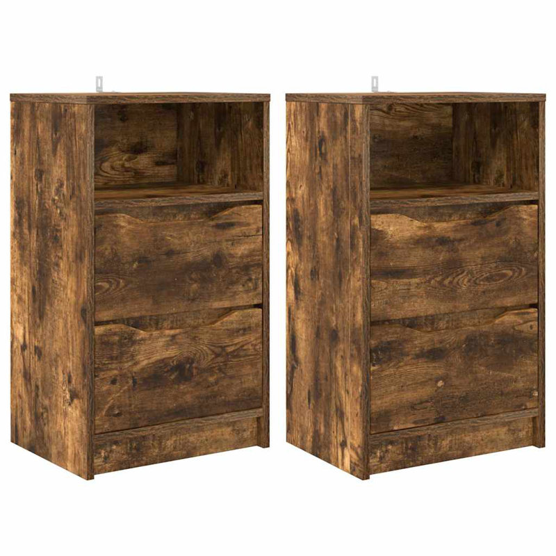 40cm W Manufactured Wood Bedside Table, Smoked Oak