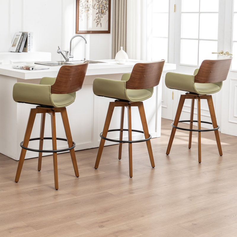 Modern Faux Leather Upholstered Swivel Stools (Set of 3), Green, Counter Stool (67.5cm Seat Height)