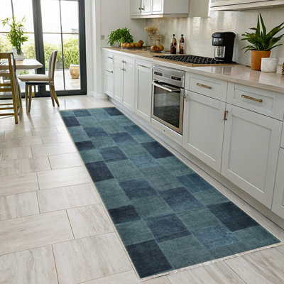 Kilim en chenille de coton bleu marine antidérapant Kilim