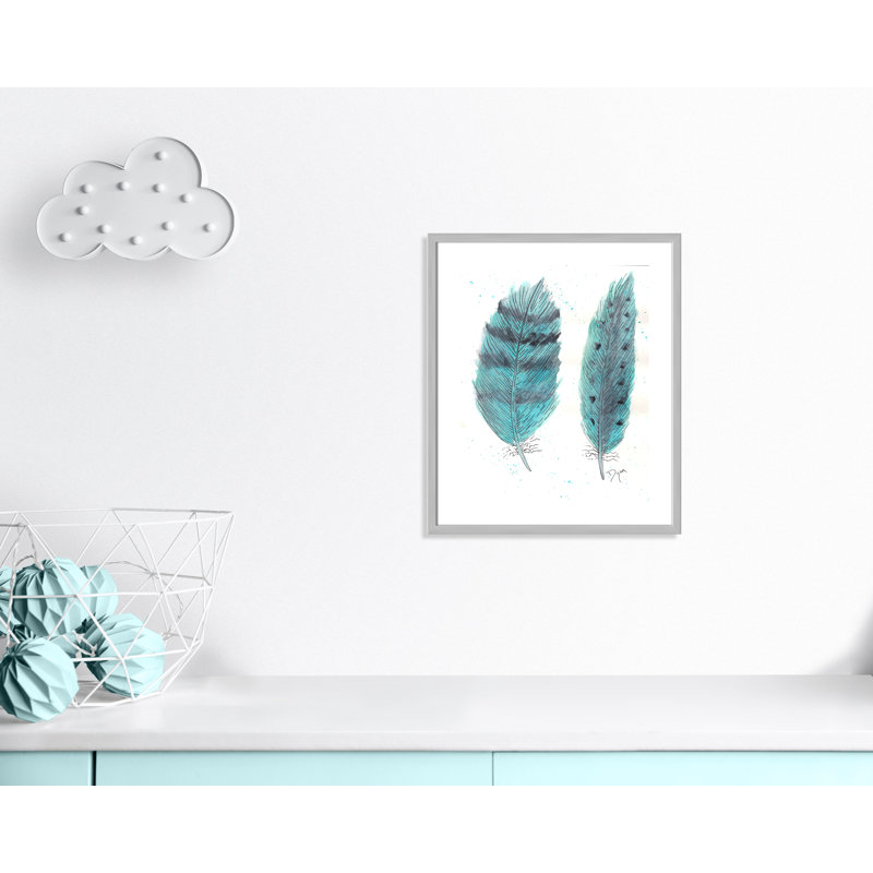 «Feathers in Turquoise II», art encadré, H 25,5 po x l 21,5 po x P 1,18 po, Cadre argenté