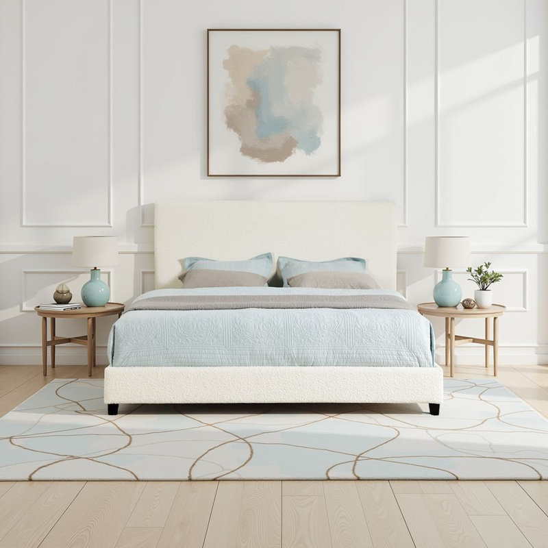 Aryia Boucle Upholstered Platform Bed, King, Stone Gray