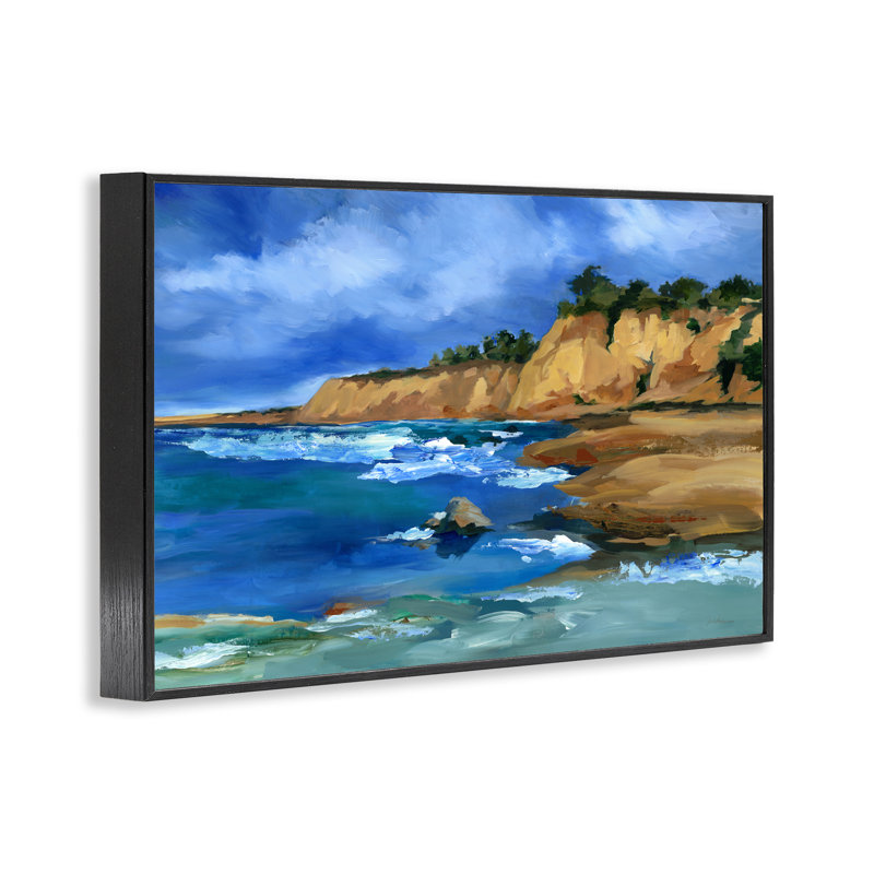 "Beachside Cliff", art de la giclée encadrée par Liz Jardine, H 12 po x l 18 po, Giclée encadrée noir minuit