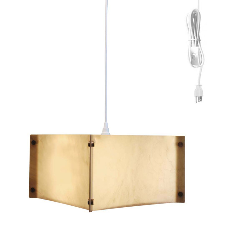 Luminaire suspendu enfichable 2 lumières 16 pouces avec faux albâtre marbré et diffuseur, cordon blanc