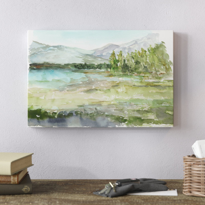 Plein Air Reservoir I by Ethan Harper - Painting on Canvas, 30cm H x 46cm W, Wrapped Canvas