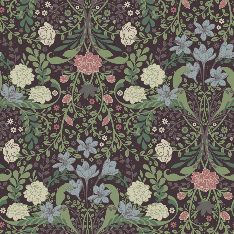 Windhaven Frösö Floral Design 10.05m x 53cm Wallpaper Roll, Purple/Blue/Red