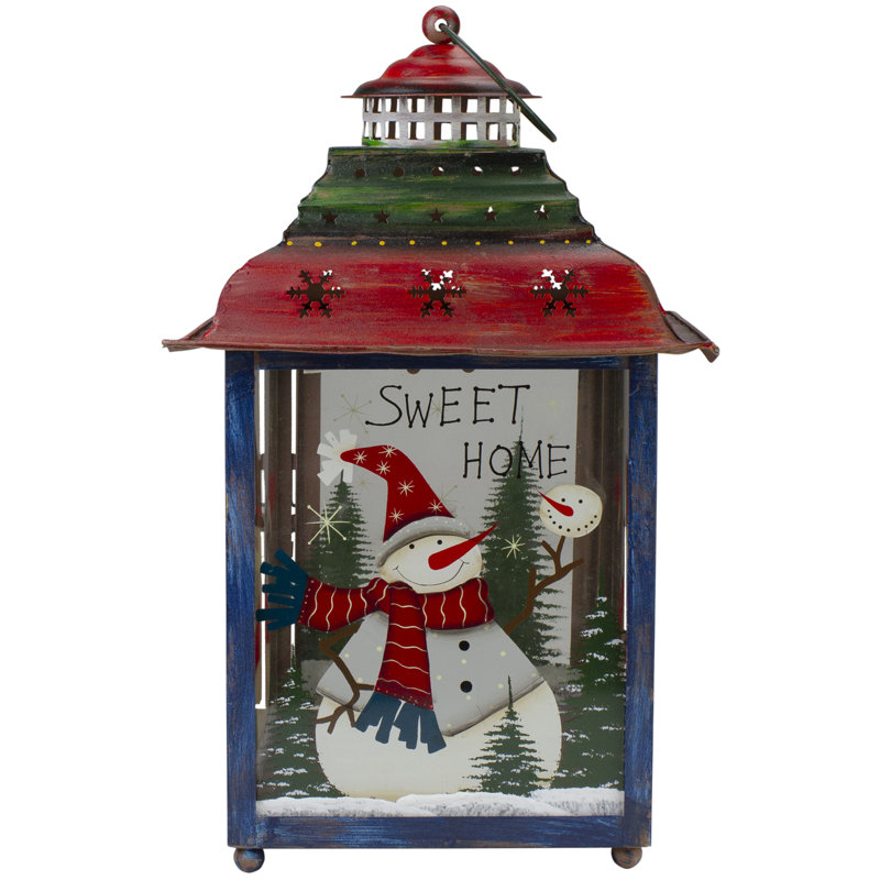 Lanterne de Noël verte, verte et bleue, H 15 po x l 7,25 po x P 7,25 po