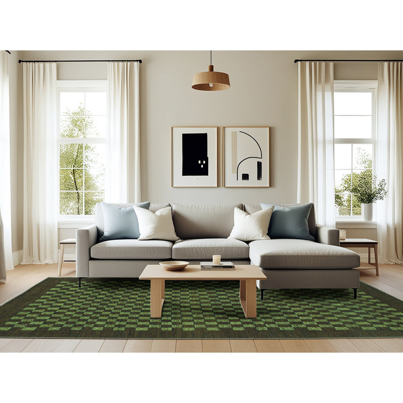 Performance Checkered Indoor Rug, Rectangle 6' x 9'