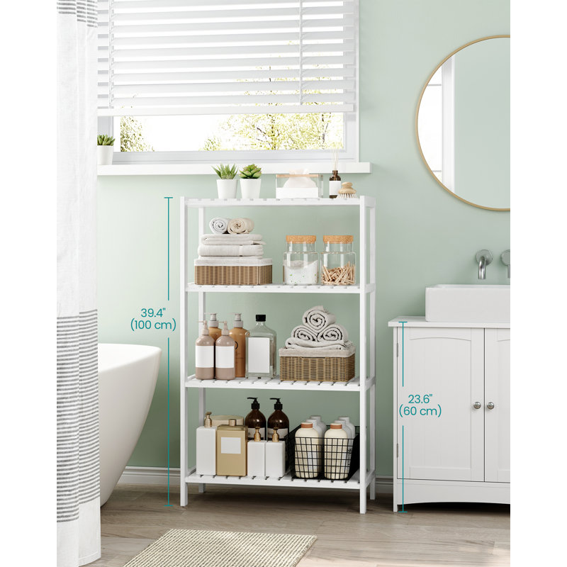 60cm W Bamboo / Rattan Shelving Unit, White