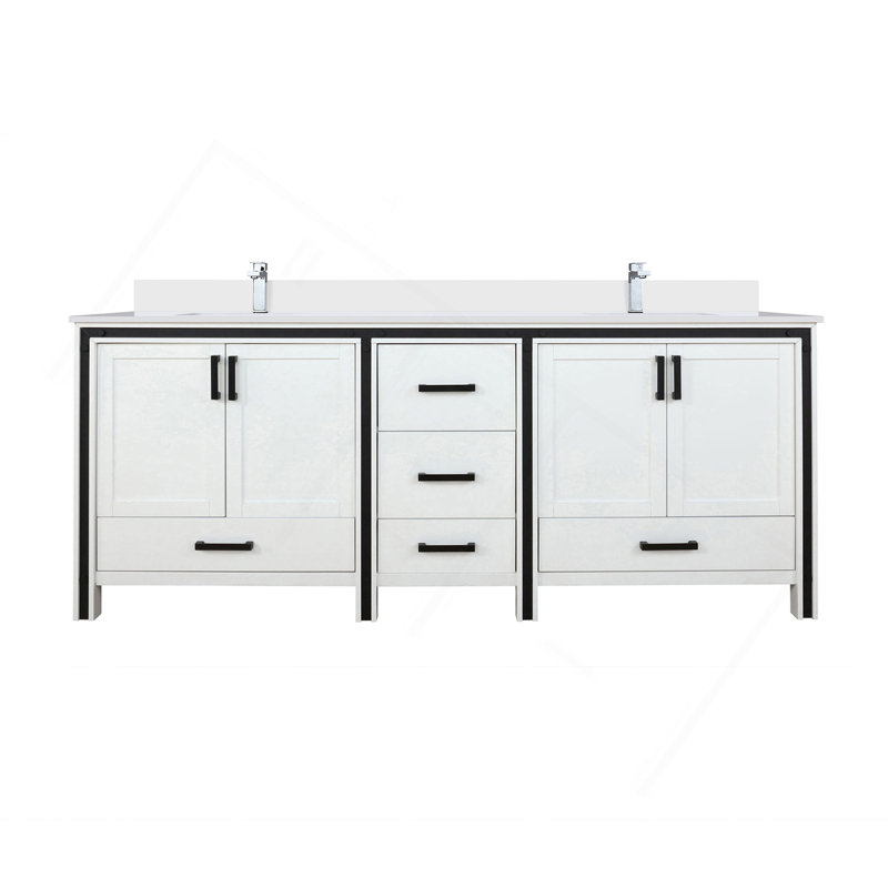 Meuble-lavabo double blanc 84 po X P 22 po D, ensemble de dessus et robinet en marbre de culture, Blanc