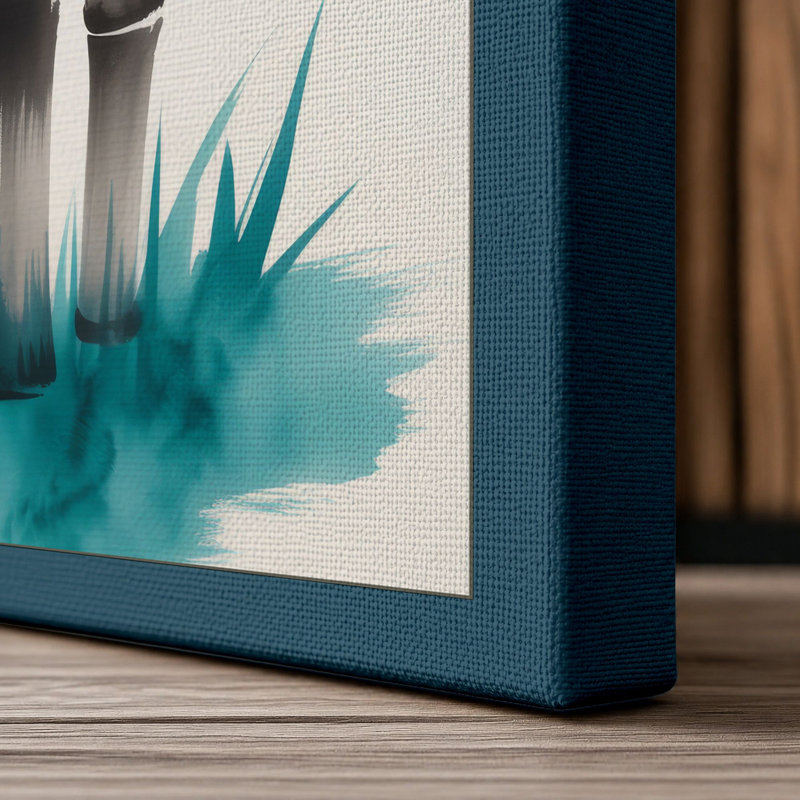 Bamboo in Mist Japandi - Wrapped Canvas, 24x16 - 61.0 x 40.6 cm, Teal Border