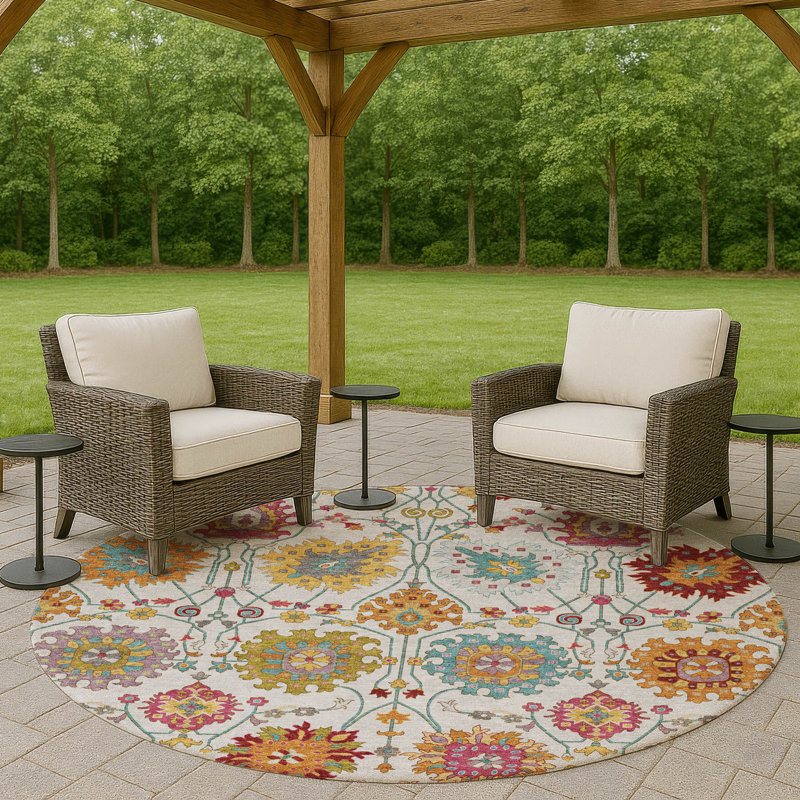 Machine Washable Indoor/Outdoor Chantille ACN2288 Damask Rug, Round 8'