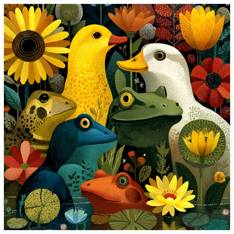 Frogs Ducks Flowers Comforter, Twin Extra Long