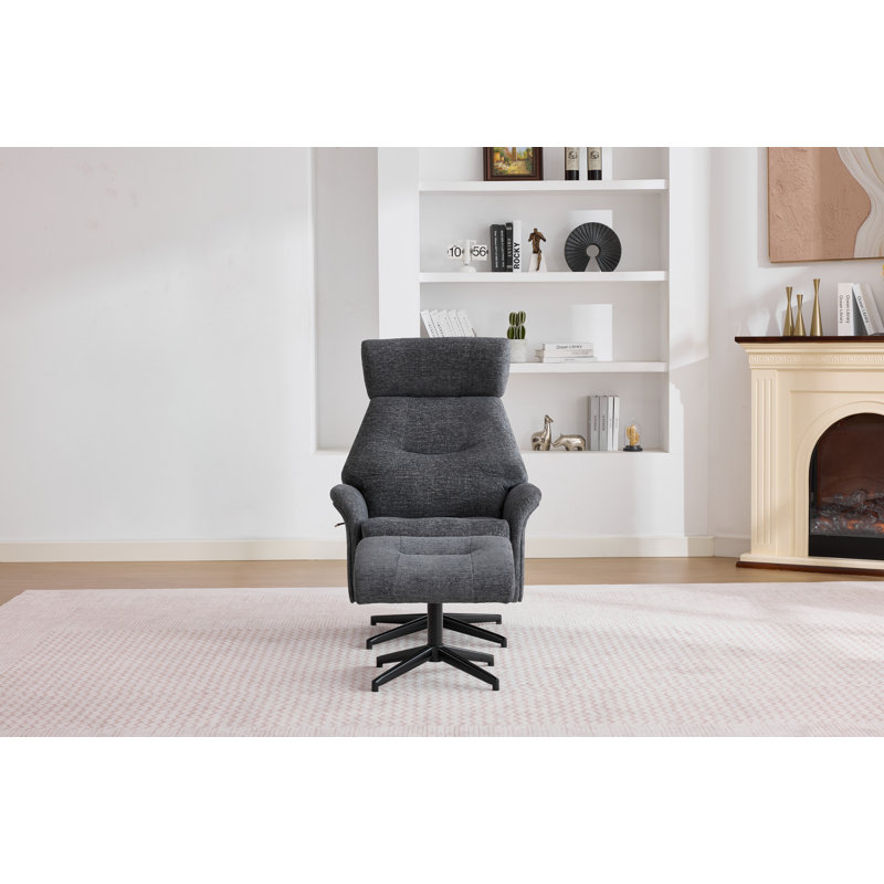 Mira Swivel Chair and Footstool Beige, Dark Grey