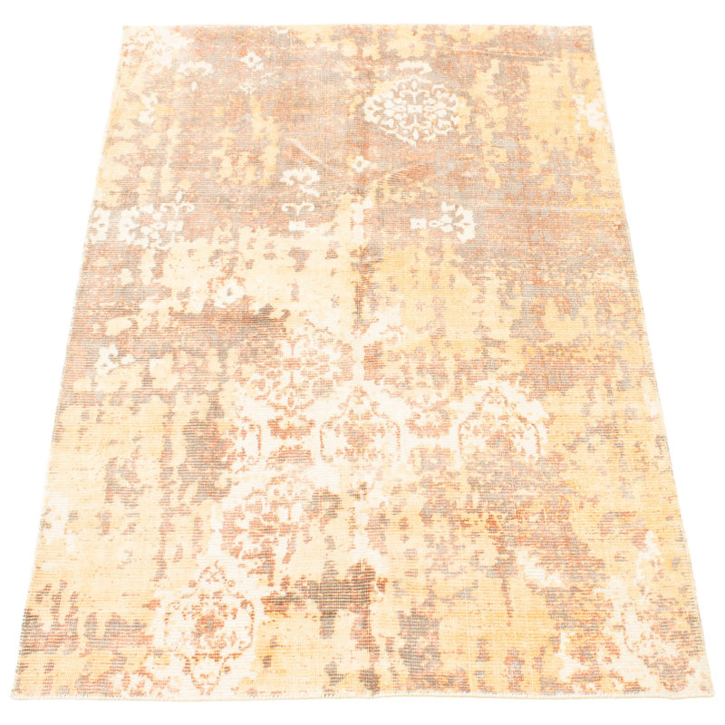 Tapis décoratif en viscose doré clair 5 pi 2 po X 7 pi 7 po one-of-a-kind noué à la main