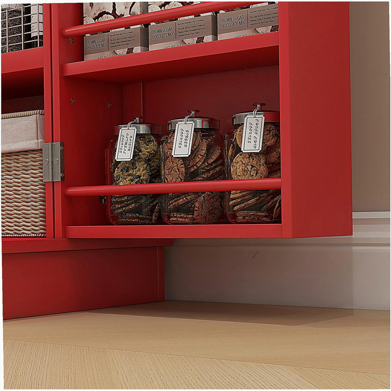 Armoire de cuisine autoportante de 41 pouces avec 12 portes, 5 portes doubles et 5 tablettes réglables HOMcom, rouge, Rouge