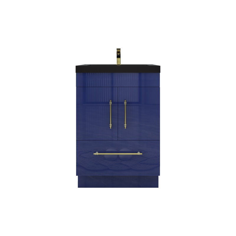 Ensemble de meuble-lavabo simple 24 po Camodeca, Or mat, Bleu nuit brillant