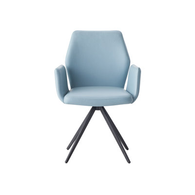 Light Blue and Black Upholstered Leather Dining Side Chair