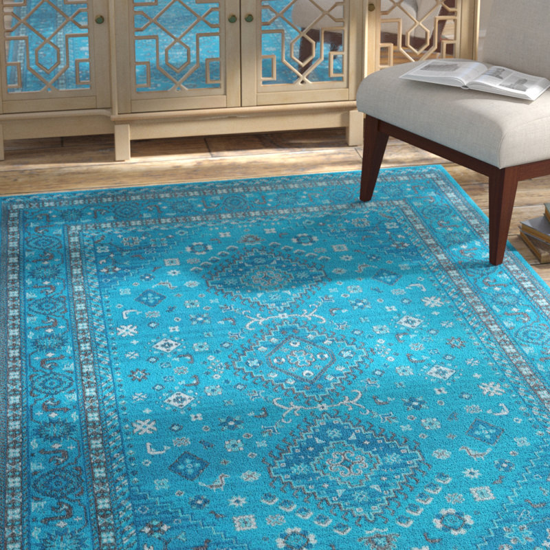 Tapis de coton blue area Venetia, Rectangle 7 pi 6 po x 9 pi 6 po