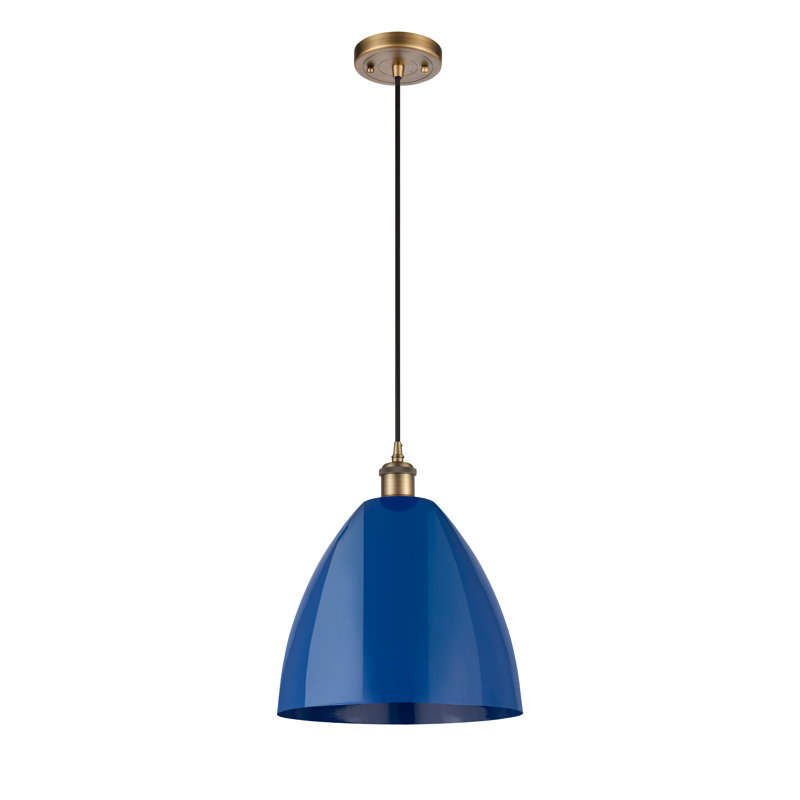 Luminaire suspendu conique 1 lumière, H 14,75 po x l 12 po x P 12 po, Bleu, Laiton brossé