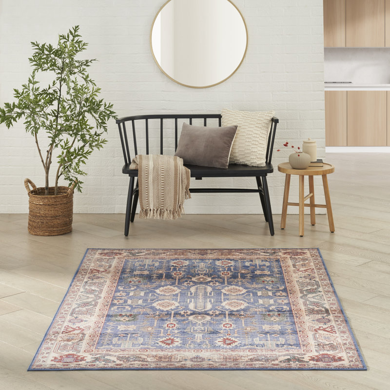 Tapis avec envers antidérapant VNH02-BLUE, Rectangle 3 pi 9 po x 5 pi 9 po