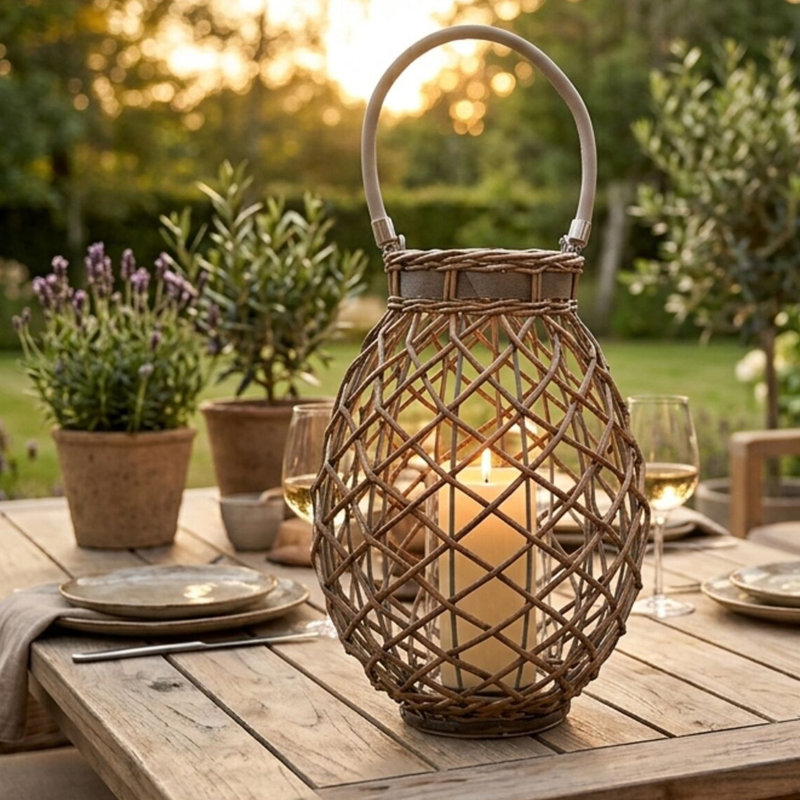 Elements 15-Inch Wicker LED Lantern