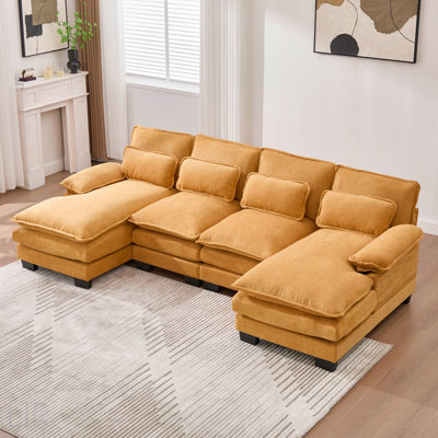 U Shaped Cloud Couch, 110 Inch Chenille Comfy 4 Seat Sectional Sofa For Living Room, Modular Sleeper With Double Chaise & Memory Foam