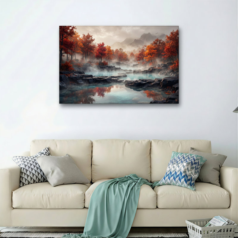 Ensemble de 1 tableau sur toile « Rivière d'automne », H 20 po x l 30 po, Toile tendue