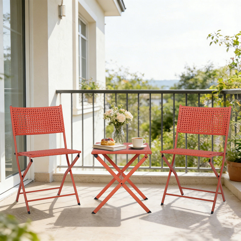 Ensemble bistro pliant 3 pièces pour patio, Orange-rouge