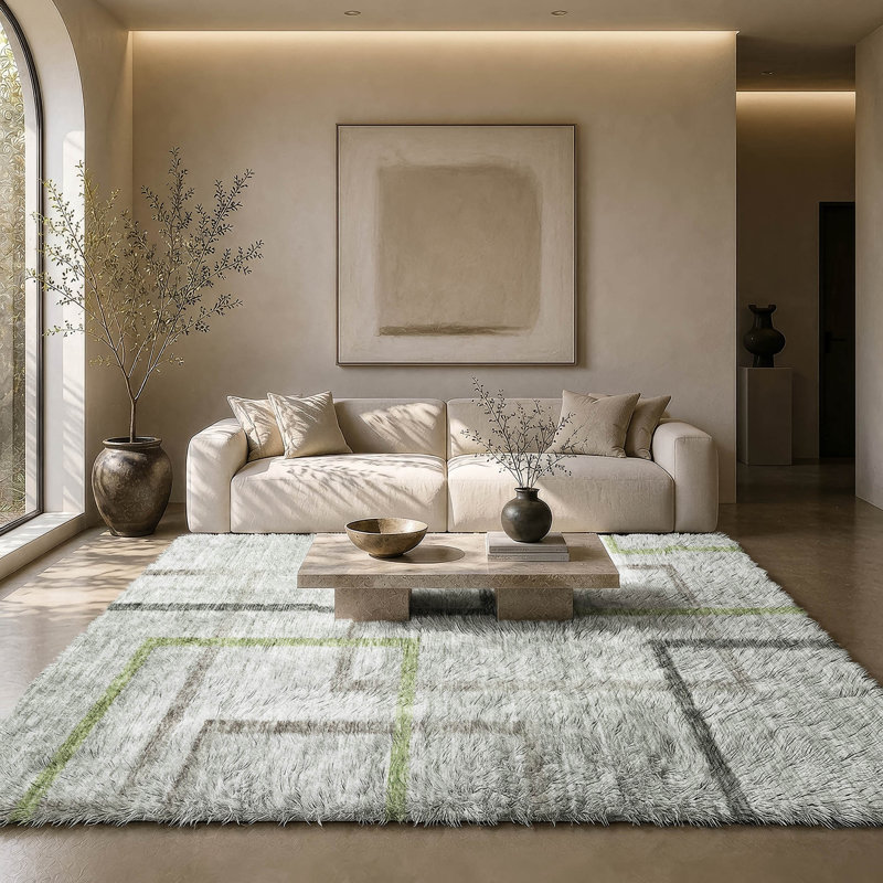 Shag Washable Geometric Indoor Rug, Vert, 10 pi x 14 pi