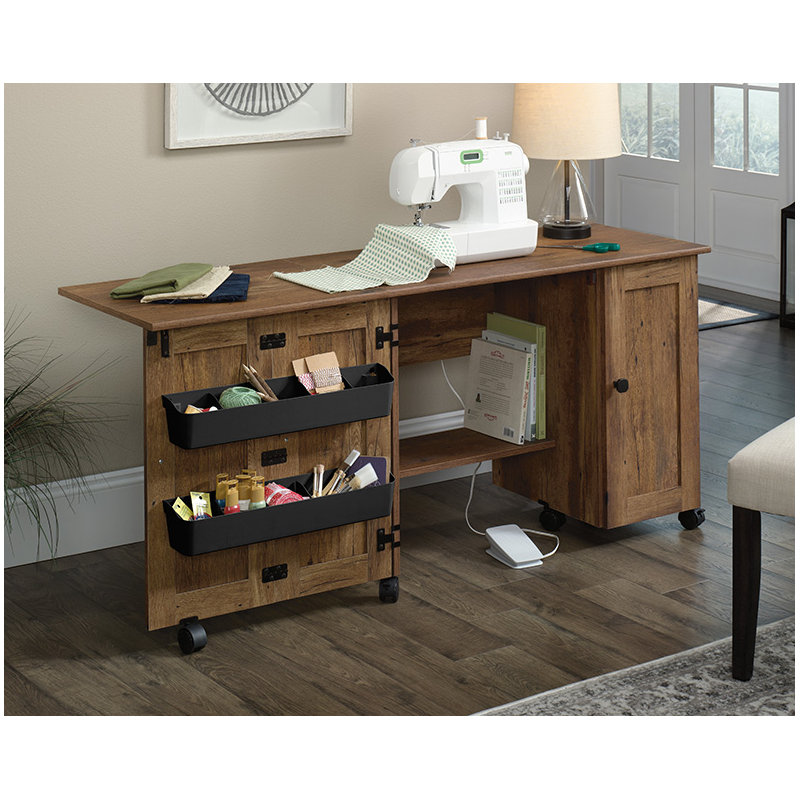 40.08'' x 19.45'' Sewing Table with Wheels, Vintage Oak
