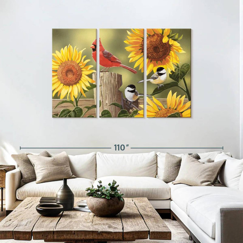 Sunflowers And Songbirds, 48" H x 74" W