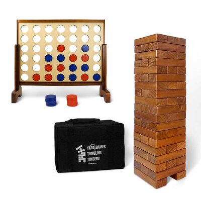 Yardgames Giant Tumbling Timbers Wood Stacking Game Bundle With 4 In A Row Game -  Yard Games, TIMBERS-002 + GIANT4-001