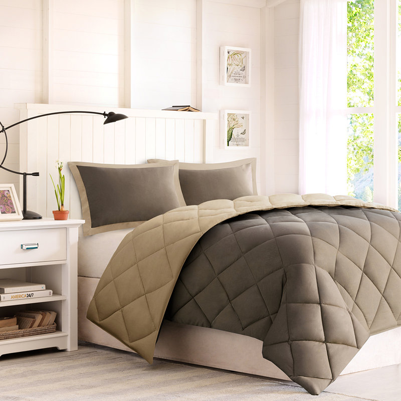 Édredon Essentials 3M double / grand, 2 taies décoratives avec bride, réversible, chaud, lavable à la machine, doux et respirant, courtepointe à motif de losanges, lavable réversible