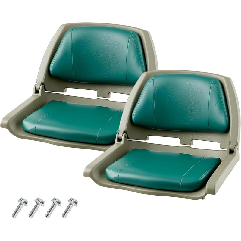 2 Pack Folding Low Back Boat Seats, Thick Sponge Padded Fishing Seats with Hinges & Fold-Down Design, For Speedboat Canoe Sightseeing Vessels, Green, Fits 12.7cm Bolt Pattern