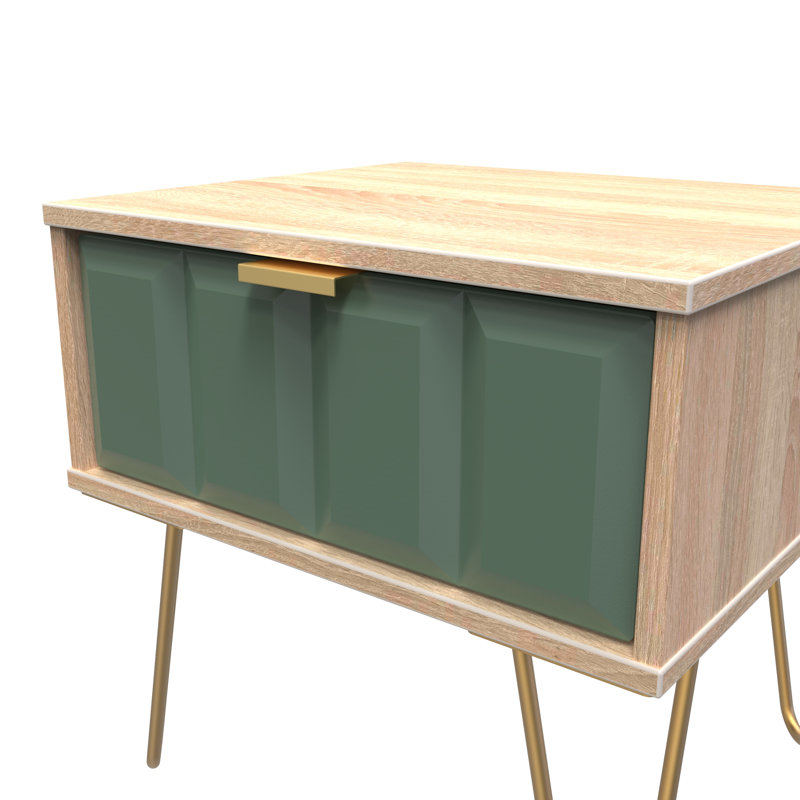Allem 1 Drawer Bedside Cabinet (Ready Assembled), Labrador Green/Bardolino Oak