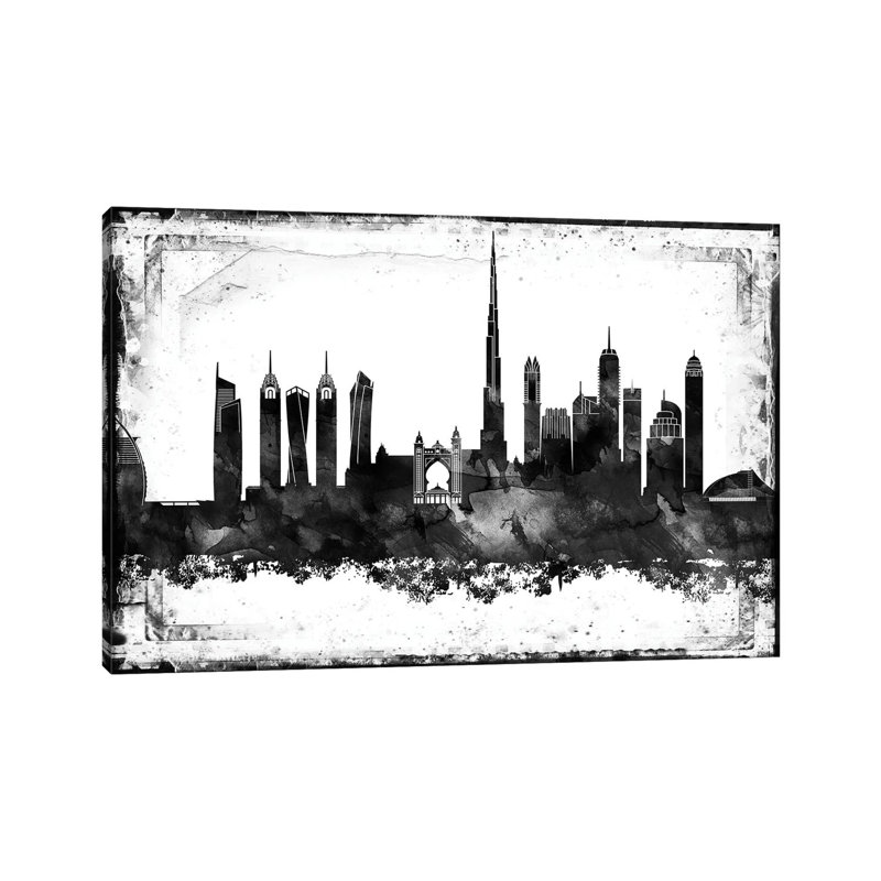 Dubai Black & White Film by WallDecorAddict - Wrapped Canvas Print, 20.32cm H x 30.48cm W x 1.9cm D