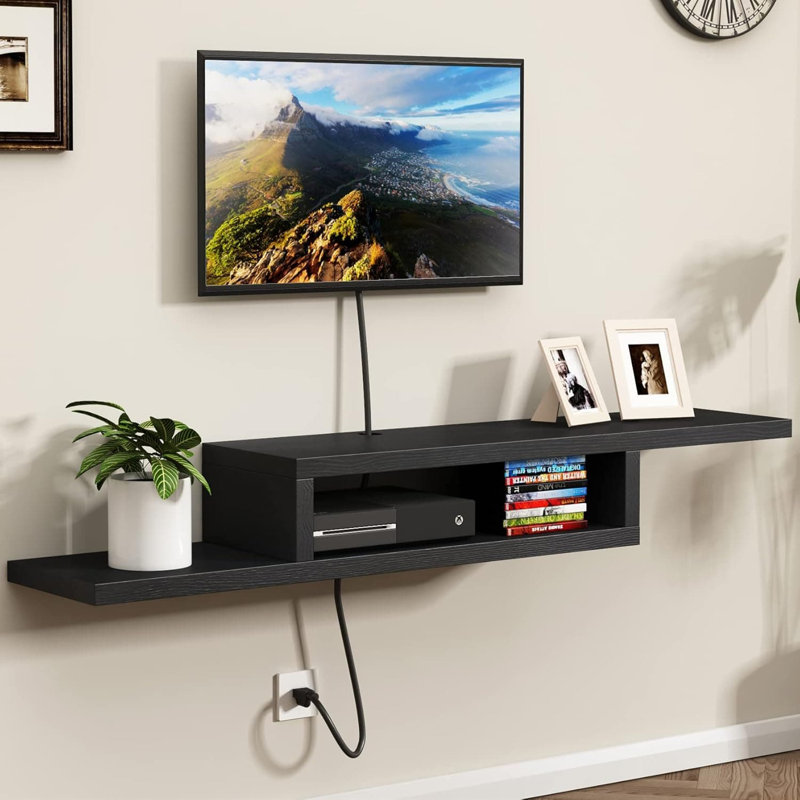 Meuble télé flottant de conception asymétrique, console multimédia murale pour le salon et la chambre à coucher, centre de divertissement peu encombrant avec gestion des câbles