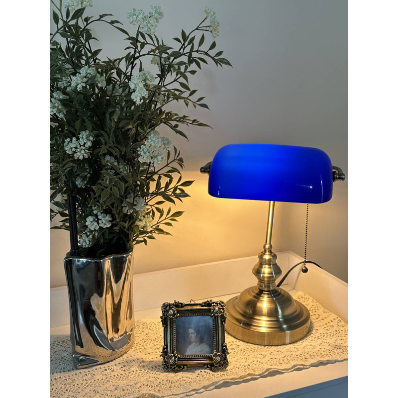 Metal Bankers Lamp, 36cm (H) x 26.5cm (W) x 18cm (D), Blue