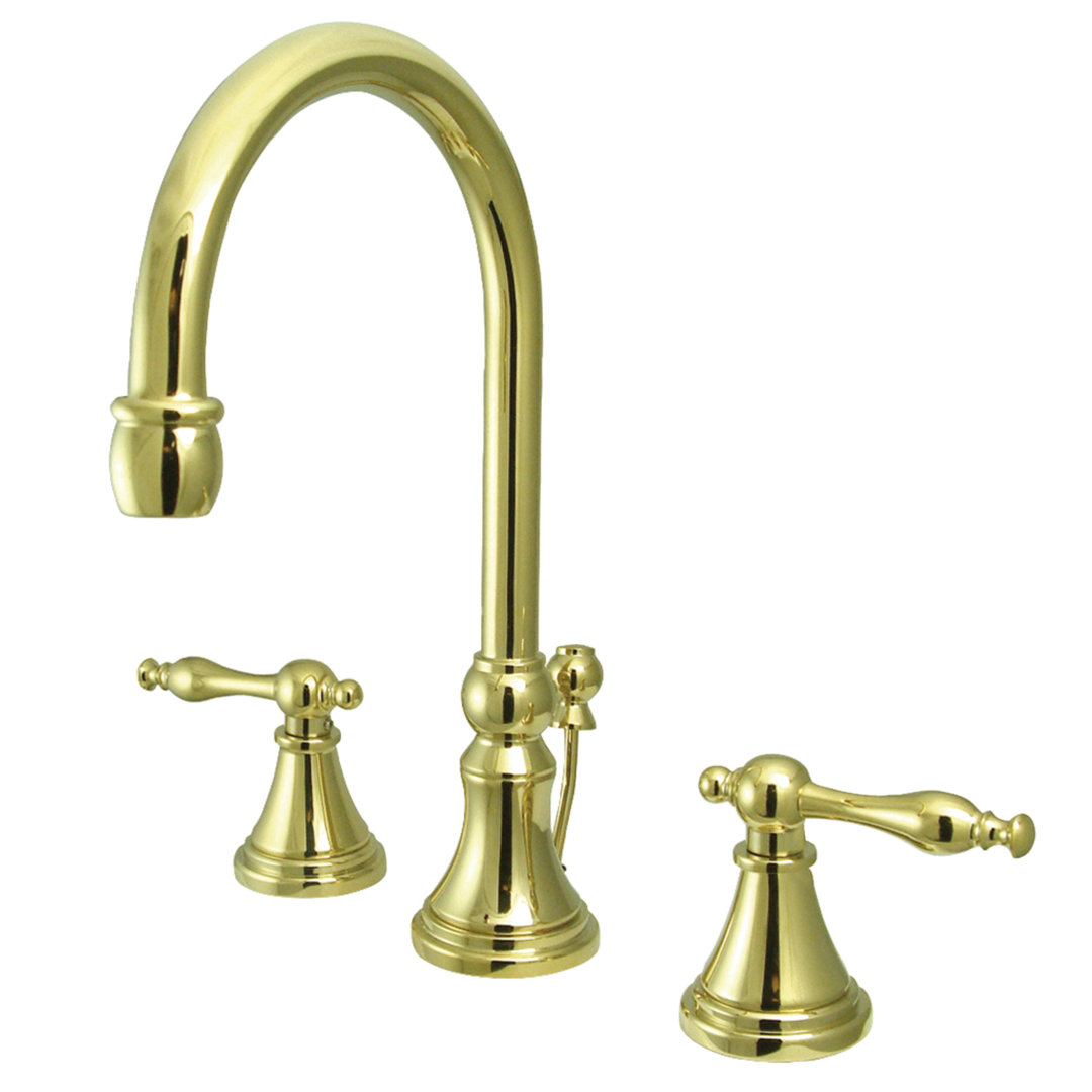 Kingston Brass Governor Two-Handle 3-Hole Deck Mount Widespread Bathroom Faucet with Brass Pop-Up Drain Kingston Brass